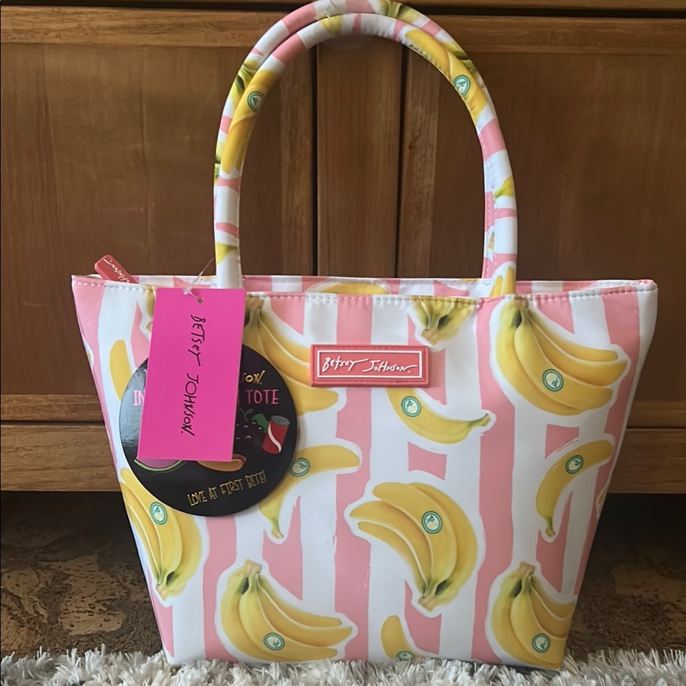 👜Betsey Johnson Banana Print Insulated Satchel Lunch Tote – NWT, Pink Multi